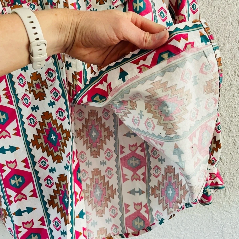 Vintage Geometric Button Down Shirt - Pink, Brown, Blue - Picture 4 of 13